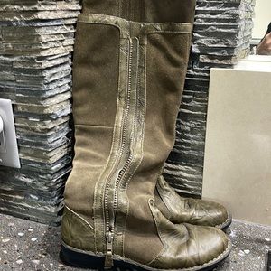 Leather, greenish hunting below the knee boots. Excellent condition,barely worn